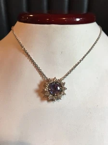 14k White Gold Pendant With Genuine Diamonds And Genuine Tanzanite With Chain - Picture 1 of 6