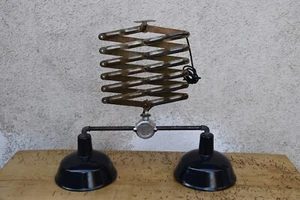 KE198 Antike Doppel Emaille Schirm Decken Scherenlampe - Bild 1 von 9