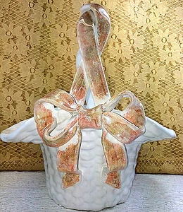 Studio Nova weiß Keramik Korb orange Griff festliches Band in Box Portugal - Bild 1 von 12