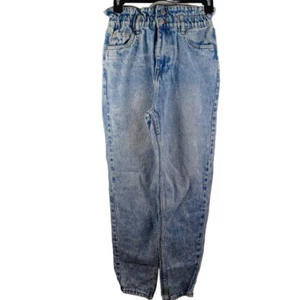 SWS Denim Paper Bag Jeans XS Blue  -Denim -Acid Wash -Stretch -Vintage Style - Picture 1 of 13
