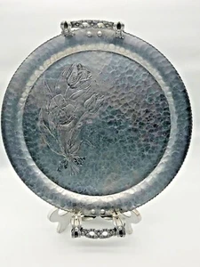 Vintage Rodney Kent Hand Wrought Aluminum 14" Round Tray w/Handles #409 1950's - Picture 1 of 4