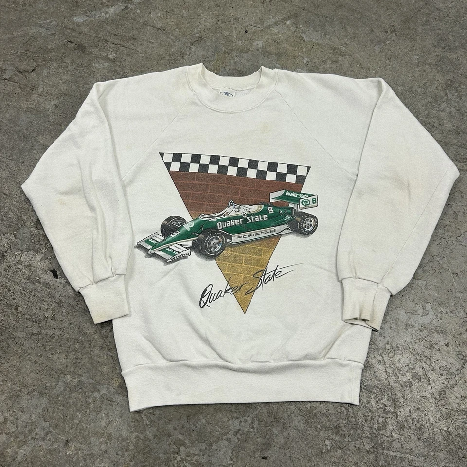 Sudadera De Colección Años 70 Porsche Fórmula 1 Quaker State Blanca Cuello Redondo Adulto Pequeña Foto 1 de 4