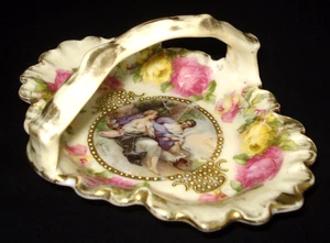 Antiker Royal Vienna Porzellan Korb Schale mit Henkel handbemalt von F Boucher - Bild 1 von 12