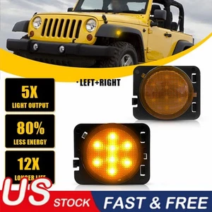 2 piezas Guardabarros delantero LED luz de marcador lateral lente ámbar para Jeep Wrangler JK 2007-18 - Imagen 1 de 13