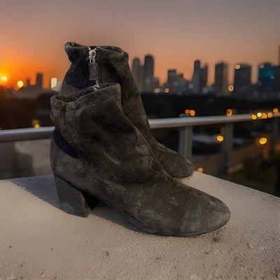 Eileen Fisher Mujer 10 Negro Gamuza Hollis Tacón Bloque Botas Cierre Cremallera Foto 1 de 4