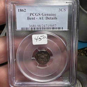 1862 3CS PCGS AU58 - Three Cent Silver - Picture 1 of 11