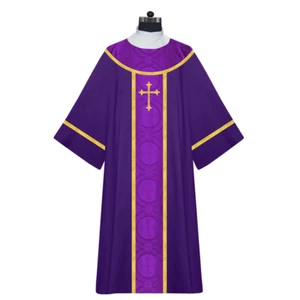 Deacon Dalmatic Vestment with Embroidered Spiritual Cross - Violet - Picture 1 of 1
