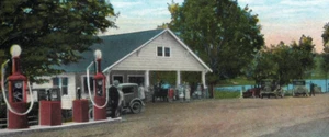 C.1920 Old Gas Station Pumps Cars Large Family Shawnee Lake PA Vintage Postcard - Picture 1 of 3