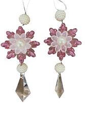 Kurt Adler Pink White Snowflake Flower Drop Ornaments 2 Assorted 6.25 inch nwt
