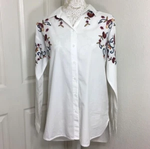 Beach Lunch Lounge Collection White Embroidery Button Up Shirt - Picture 1 of 7
