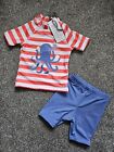 Joules Baby Swimsuit 2 Peice - Red Stripe Octopus Age 9-12 Months