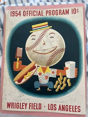 1954 LA Angels vs Hollywood Stars PCL Program Wrigley Field  Rare Autographs. - Image 1 of 4
