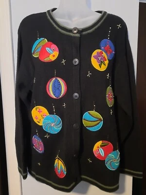 De Colección Bobbie Brooks Feo Navidad Suéter Cárdigan Adornos Talla S/M Bordado Foto 1 de 4