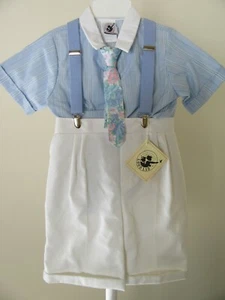 NWT Boys 7yrs Jumpsuit-Shirt-Tie-Suspenders NOS Church Easter Romper Outfit Set - Picture 1 of 12