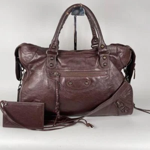 BALENCIAGA The City Leather Tote Shoulder Bag 2way Chocolate Brown used 2504SM - Picture 1 of 10