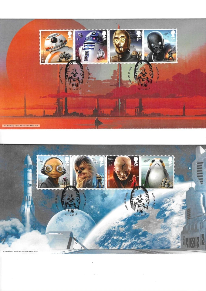 GB – 2017 FDC by Bradbury Star Wars 2 covers with Wookey, Wells postmark - Image 1 of 1