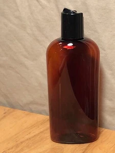 4 Unzen Bernstein PET Cosmo Oval Plastikflaschen 20/410 Schwarz Disc Top Cap - 12 Flaschen - Bild 1 von 3