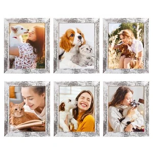 8x10 Rustic Picture Frames Set of 6 Distressed White Composite Wood Farmhouse... - Picture 1 of 9