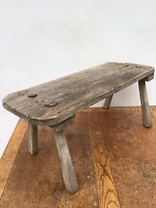 LARGE ANTIQUE STOOL / BENCH, RUSTIC COUNTRY FARMHOUSE STOOL 72cm X 32cm X 27cm - Picture 1 of 24