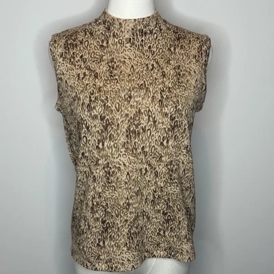 Kathie Lee Animal Print Gold Metallic Sleeveless Sweater Womens Size Small - Image 1 of 4