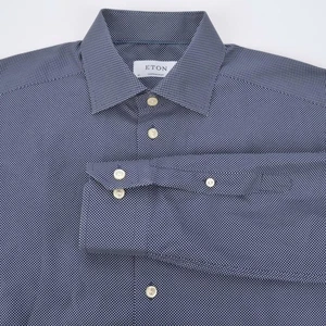 Camicia elegante ETON blu a pois 100% cotone uomo vestibilità contemporanea lusso - 16 - Foto 1 di 7