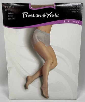 Meia-calça Preston & York SHIMMER bronze tamanho médio controle biqueira transparente - Imagem 1 de 4