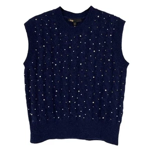 MAJE Maela Embellished Sweater Vest in Marine 3|L - Picture 1 of 13