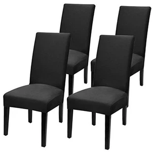  4er Pack Super Fit Stretch abnehmbarer waschbarer kurzer Esszimmerstuhl tiefschwarz - Bild 1 von 7
