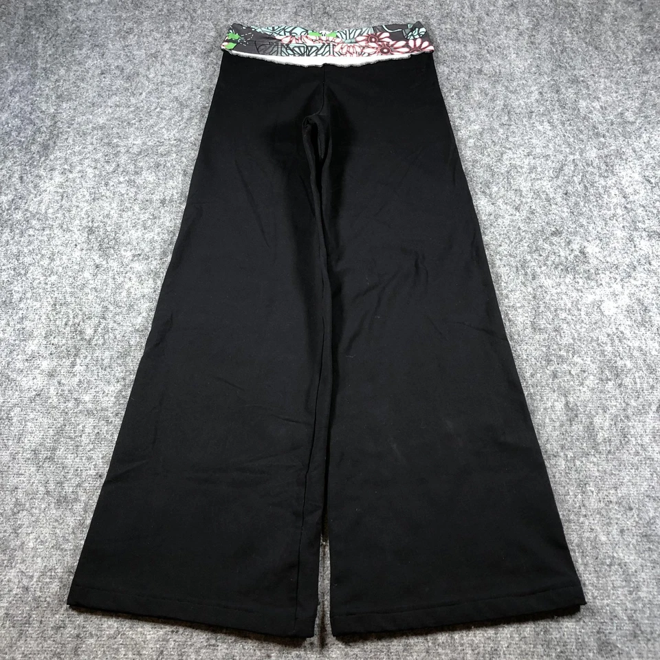 Брюки женские Margarita средние 3 черные для йоги широкие штанины с цветочным узором складываются поверх пояса - Изображение 1 из 4
