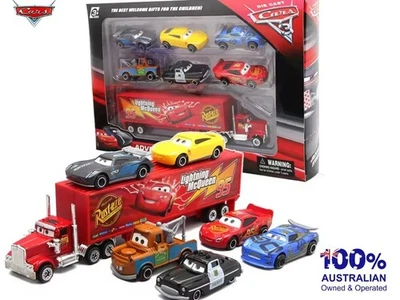 Juego de 7 piezas Disney Pixar Car 3 Lightning McQueen Jackson Storm Mack Truck Metal Foto 1 de 4