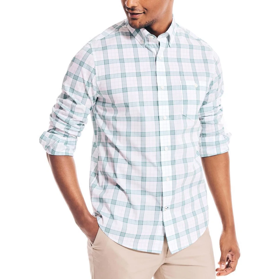 Camisa NAUTICA Para Hombre Verde A Cuadros NavTech Botón Frontal NUEVA Pequeña Foto 1 de 1