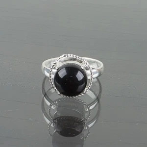 Anillo negro banda de piedras preciosas de turmalina talla plata de ley 925 - Imagen 1 de 7