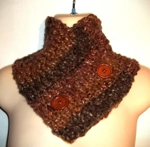 Handmade Knitted Button Scarf Brown Tones M/L - Picture 1 of 1