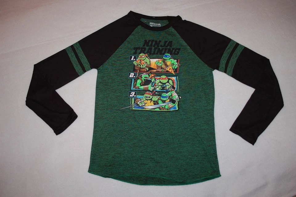 男孩 L/S T 恤 TMNT 忍者神龟 NINJA 训练比萨电子游戏武器 L — 第 1/1 张图片