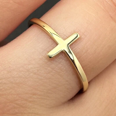14K Gold Modern Sideways Cross Stackable Ring - Image 1 of 4
