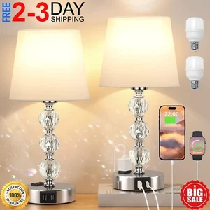 Set of 2 Touch Control Bedside Table Lamps with 2 USB Charging Ports for Bedroom - Picture 1 of 9