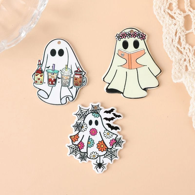 Halloween Coffee Acrylic Charms - Kawaii Ghost Pendants DIY Jewelry Making 6pcs - image 1 of 4