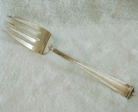 Antique International Silver JS Co Theseum Sterling Silver Serving Fork 8" Long Cover