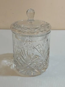 Cut Glass Covered Biscuit Jar 7" Clear Diamond & Fan Pattern 2.5 lbs - Picture 1 of 9