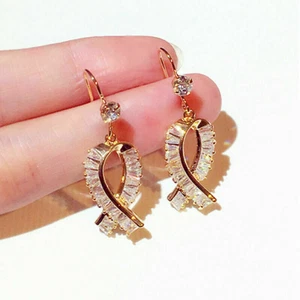 3.30 Ct Baguette Cut Simulated Diamond Drop-Dangle Earrings Yellow Gold plated - Picture 1 of 3