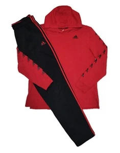 Adidas Youth XL Red/Black LS Hooded T-shirt & Fleece Athletic Pants Outfit  - Picture 1 of 11