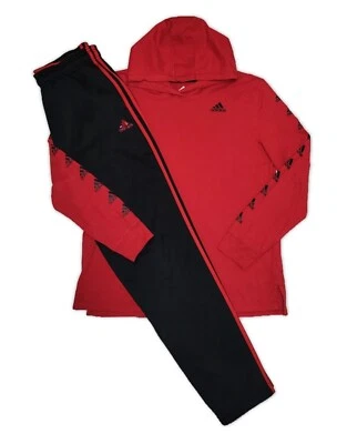 Adidas Juvenil XL Rojo/Negro LS Camiseta con Capucha y Vellón Pantalones Atléticos Conjunto  Foto 1 de 4