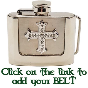 Removeable Hip Flask Cross Belt Buckle Biker American Cowboy Western Hunting - Picture 1 of 3