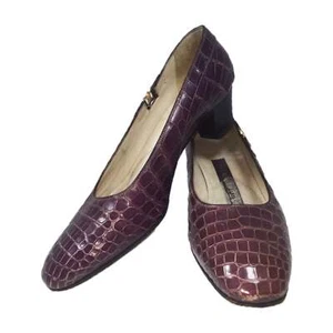 HELEN ARPELS 1960s Purple Croc Shoes with Gold Detail Size 7 1/2 - Picture 1 of 10