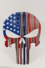 Punisher flag trailer hitch cover USA with a blue line