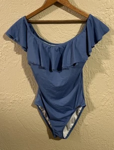 Michael Kors Rüschen Top Einteiler Badeanzug Damen blau 10 abnehmbare Träger NEU - Bild 1 von 9