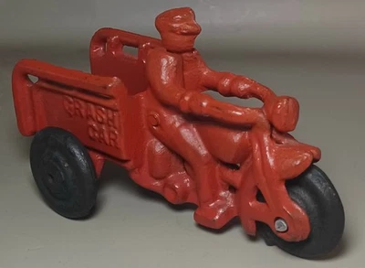 Vintage Hubley Cast Iron Toy 3-Wheel 'Crash Car' Motorcycle H.D. Style - Image 1 of 4
