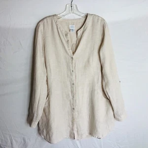 Sigrid Olsen 100% Leinen Tunika Top Gr. Large Lagenlook Taschen Rollriegelärmel - Bild 1 von 5