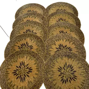 Beaded Placemats Set of 10 Food Network 15” Diam Fall Gold Mustard Brown 3B16 - Picture 1 of 24
