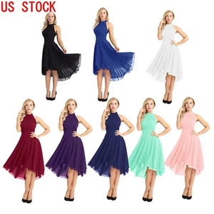 US Lady Chiffon Halter High Low Bridesmaid Dress Cocktail Party Formal Prom Gown - Picture 1 of 109